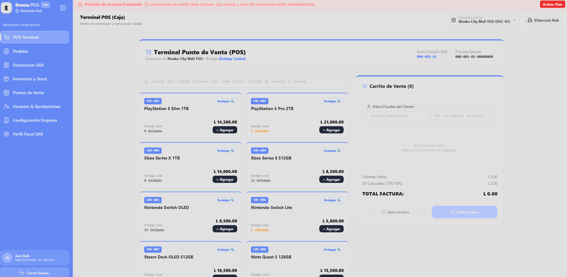 Captura principal de Emma (Cloud POS) — Punto de Venta en la Nube
